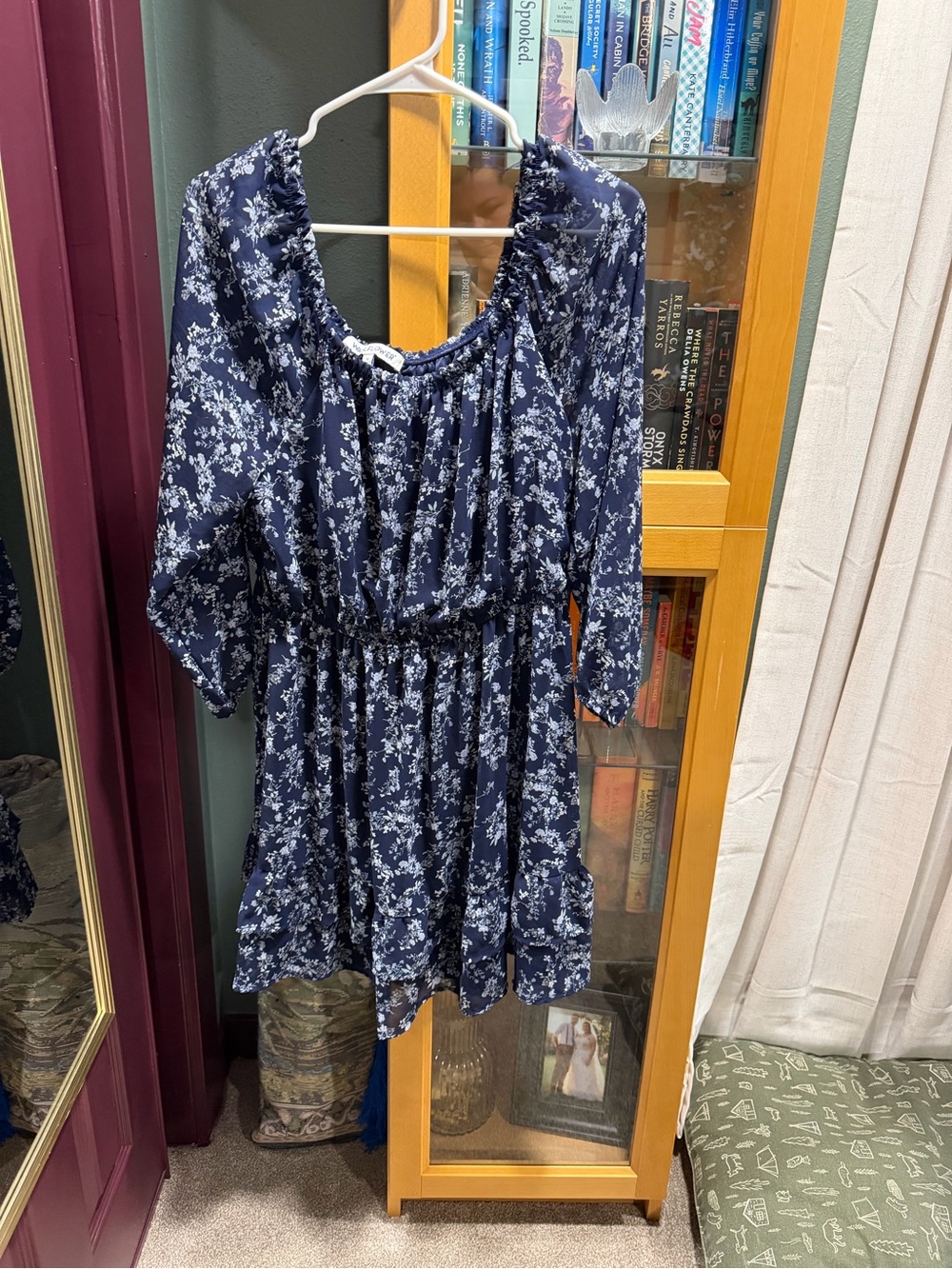 Wallflower Navy Floral Off-Shoulder Mini Dress